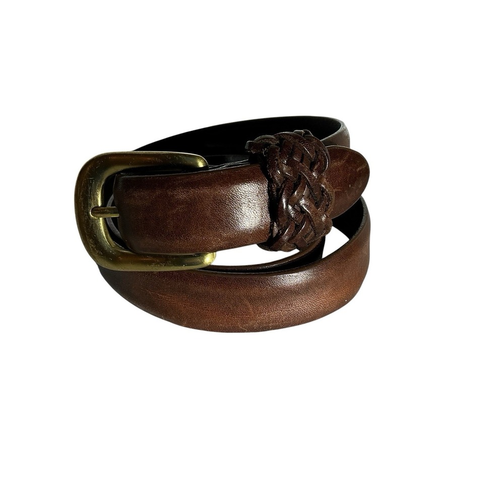 Vtg Liz Claiborne Genuine Leather Brown Belt Solid Brass Buckle Sz Lg 37.5" X 1"